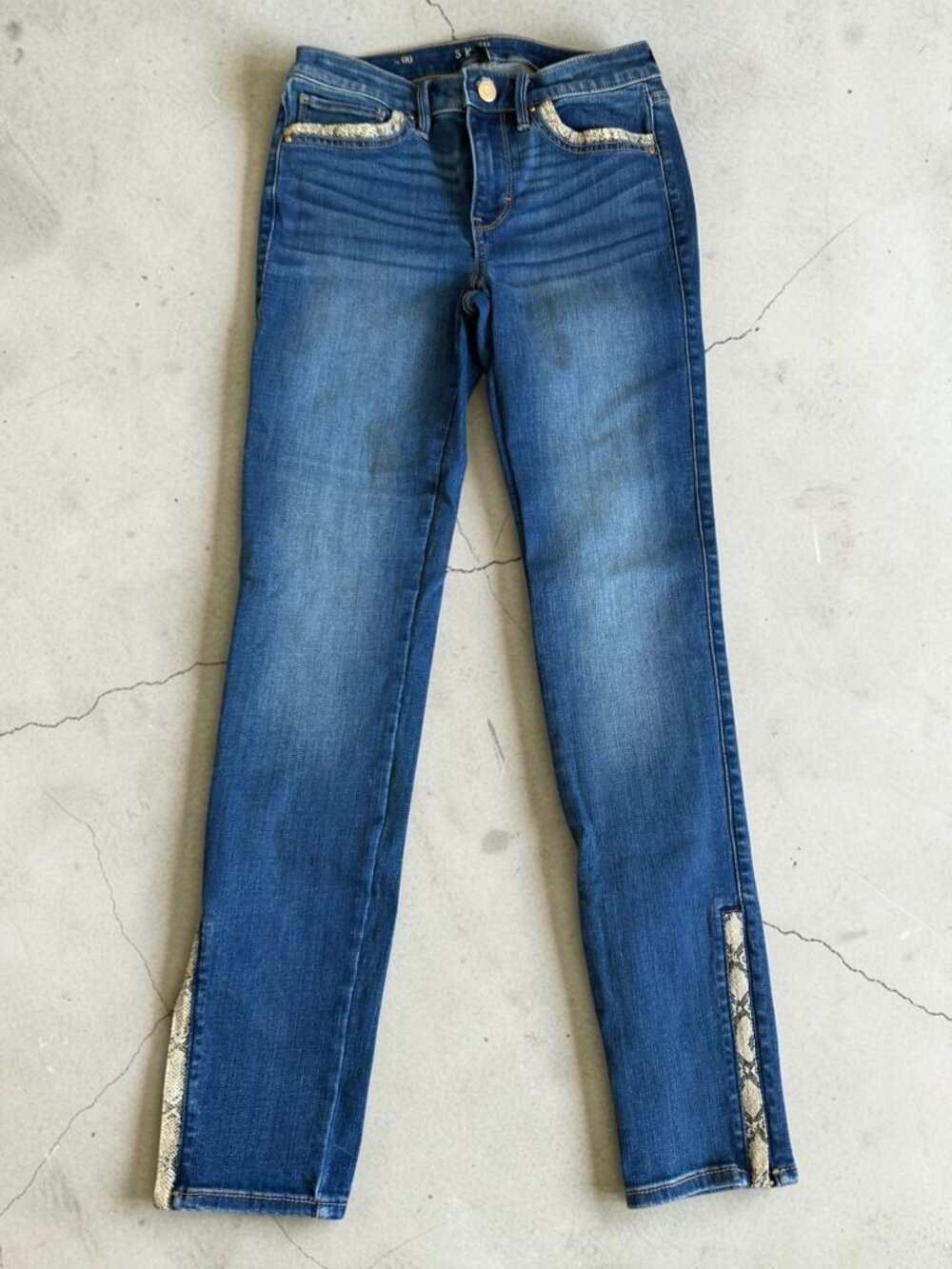 White House Black Market Snake Print Trim The Skinny Ankle Jeans Size 00